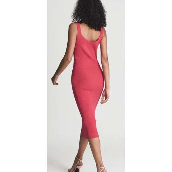 Reiss NWT Coral Pink Midi Dress - Picture 9 of 9